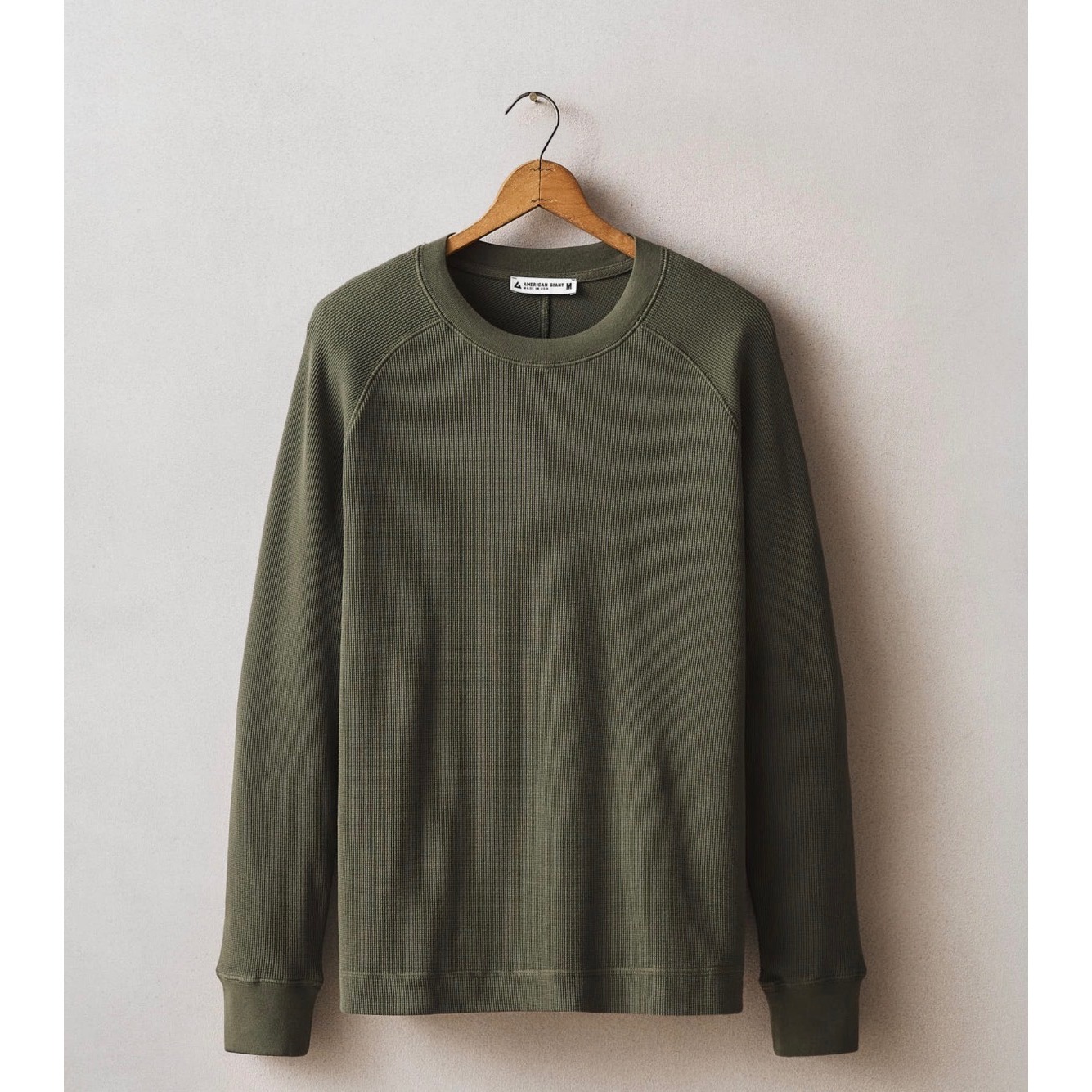 Nwot American Giant Mens Thermal Long Sleeve Crew Tee Xl Green Made In Usa